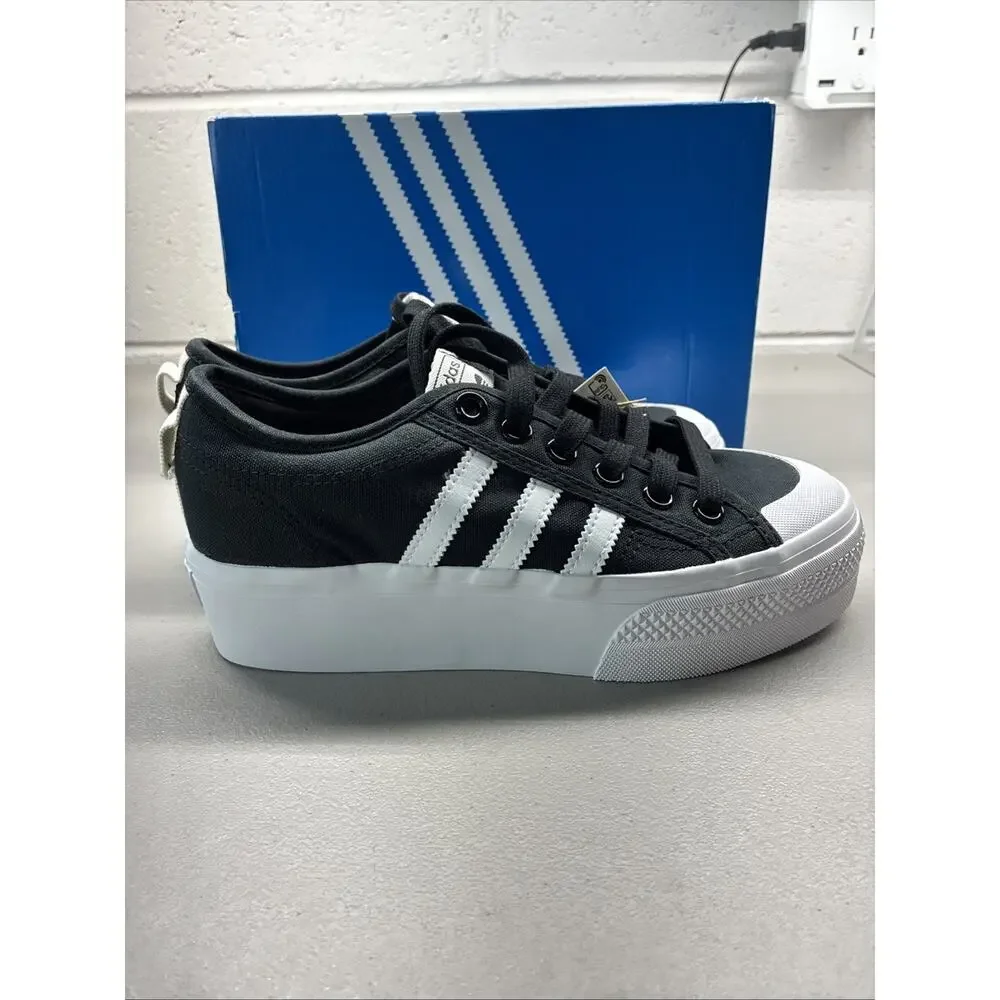 New adidas Nizza Platform W Canvas Women SZ 6.5 Low Sneakers Black/White FV5321